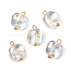Electroplate Glass Pendants, with Brass Ball Head pins, Square, Clear AB, 15x12x5.5mm, Hole: 2mm