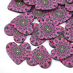 Colgantes de tilo impresos, color aleatorio trasero, corazón, color de rosa caliente, 33x34.5x3mm, agujero: 1.6 mm
