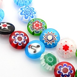 Handmade Millefiori Glass Bead Strands, Flat Disc, Mixed Color, 14x5mm, Hole: 1mm, about 28pcs/strand, 16 inch