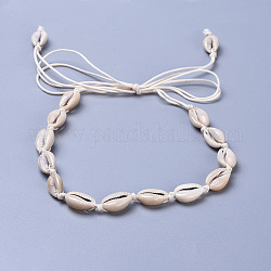 Verstellbare Kauri Muschel Perlen Lariat Halsketten, mit gewachsten Baumwollschnüren, blass Goldrute, 35.8 Zoll (91 cm)