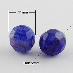 Abalorios de acrílico, estilo de imitación de piedras preciosas, facetados, redondo, azul de Prusia, 11mm, agujero: 2 mm, aproximamente 540 unidades / 500 g