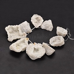 Nuggets druzy naturales de cristal de cuarzo geoda hebras de abalorios, blanco, 38~55x48~68x18~25mm, agujero: 1 mm, aproximamente 9 pcs / cadena, 10.5 pulgada