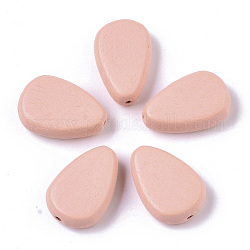 Painted Natural Wood Beads, Teardrop, Pink, 18x12x5.5mm, Hole: 1.5mm