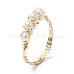 Anello aperto con perle d'acqua dolce coltivate naturali avvolte in filo di rame, anello da dito per polsino da donna, oro chiaro, 1.5~4.5mm, diametro interno: 19mm