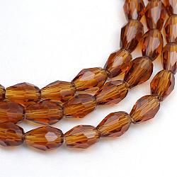 Chapelets de perles en verre transparent, larme à facettes, selle marron, 8x6mm, Trou: 1mm, Environ 66~68 pcs/chapelet, 19.6 pouce