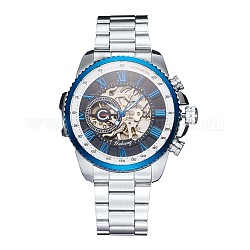 Legierung Uhrkopf mechanische Uhren, mit Edelstahl-Uhrenarmband, blau und Edelstahl Farbe, 220x20 mm, Uhr-Kopf: 51x52x14.5 mm, Uhr-Gesicht: 39 mm