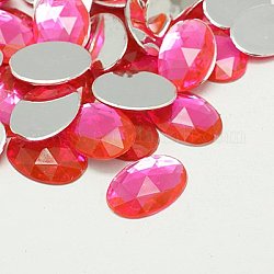 Imitation Taiwan Acrylic Rhinestone Cabochons, Faceted, Flat Back Oval, Hot Pink, 30x20x5mm, about 100pcs/bag