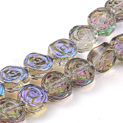 Hebras de cuentas de vidrio transparente electrochapadas con medio arcoíris, rosa, orquídea oscura, 6x7x3.5mm, agujero: 1 mm, aproximamente 110 pcs / cadena, 25.20 pulgada (64 cm)