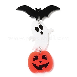 Pendenti acrilici a tema halloween, con anello di ferro, pipistrello, pipistrello, 62x39x2mm, Foro: 1.4 mm