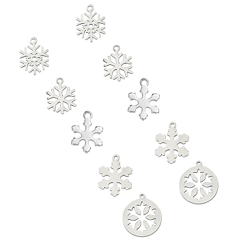 Unicraftale 20pcs 5 styles pendentifs de flocon de neige breloqueses en métal pendentifs de breloquese en acier inoxydable petit trou pendentifs de breloqueses de noël pour les vacances de noël fabrication de bijoux de bricolage couleur en acier inoxydable