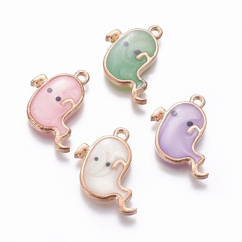 Alloy Enamel Pendants, Ghost, Light Gold, Mixed Color, 19.2x19.5x2.7mm, Hole: 1.6mm