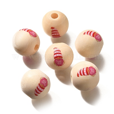 Perles en bois imprimées avec éléments de la Saint-Valentin&nbsp;WOOD-R002-01-02-1
