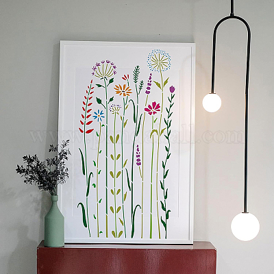 Benecreat 2 個のワイルドフラワーステンシル  背の高い12x12インチの花、雑草、木の植物、ペットの絵画テンプレート、スクラップブッキング用の描画ステンシル フロア家具 ウォールアートの通販 -  PandaHall（パンダホール）