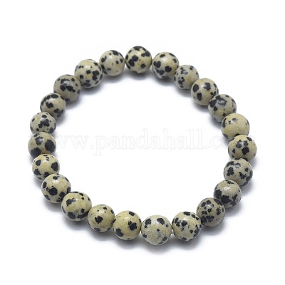 Brazaletes de estiramiento natural jaspe perla dálmata&nbsp;BJEW-K212-A-014-1
