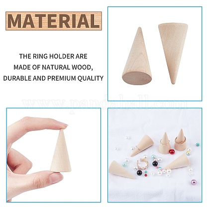 木製のリングが表示されます  コーン型指輪ディスプレイスタンド  バリーウッド  25x49.5mm RDIS-NB0001-02-1