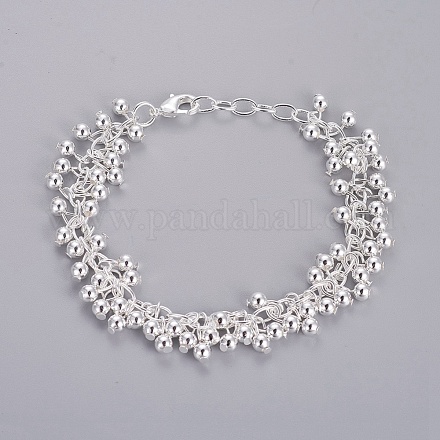 Silver Color Plated Brass Ball Charm Bracelets For Women BJEW-BB12451-1