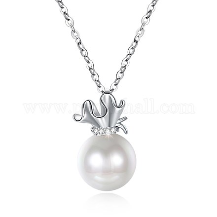 925 Sterling Silver Pearl  Pendant Necklaces NJEW-BB30760-1