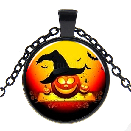 Halloween Theme Glass Pendant Necklaces NJEW-J057-B930-B-1