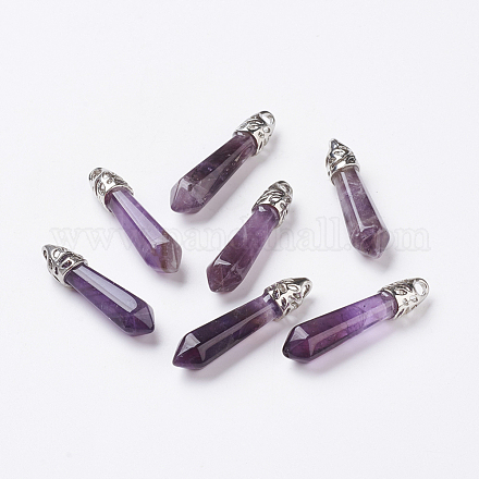 Natural Amethyst Pointed Pendants G-P309-03-1