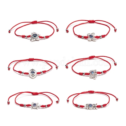 6 pièces 6 style lotus & cheval oeil & papillon & tortue & hibou alliage tressé perle bracelets ensemble BJEW-JB08499-1