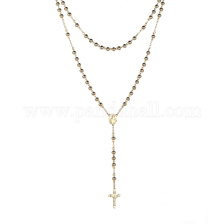Collar de cuentas de rosario para hombres con cruz de crucifijo NJEW-I011-6mm-08-1