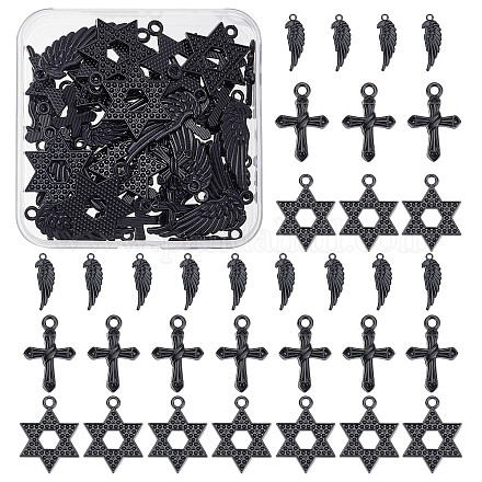 SUPERFINDINGS about 48Pcs 3 Style Alloy Pendants Charms Pendants Star Wing Cross Black Charms Pendants for Bracelet Necklace Jewelry Making FIND-FH0004-28-1