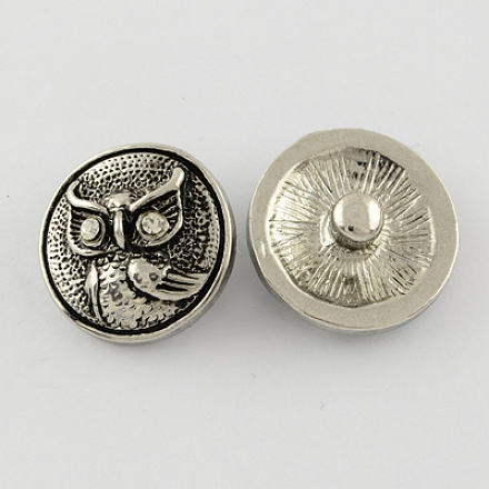Crystal Platinum Plated Zinc Alloy Grade A Rhinestone Flat Round with Owl Jewelry Snap Buttons X-ALRI-S003-36-1