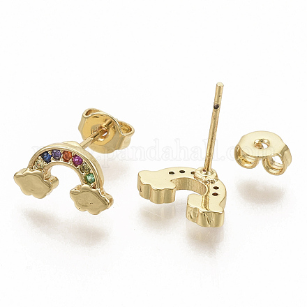 Brass Micro Pave Colorful Cubic Zirconia Stud Earrings EJEW-S208-016-1