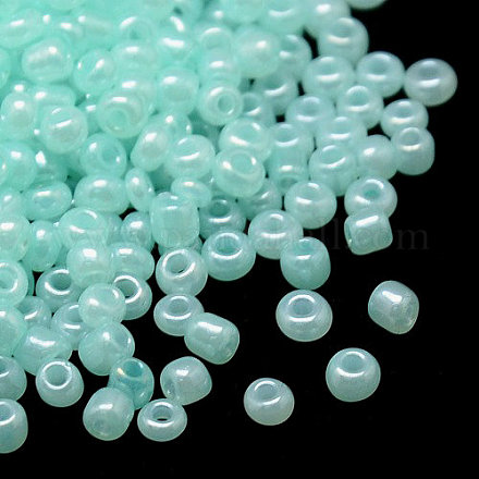 Cyan 6/0 Pony Glass Ceylon Round Seed Beads X-SEED-A018-6-154-1