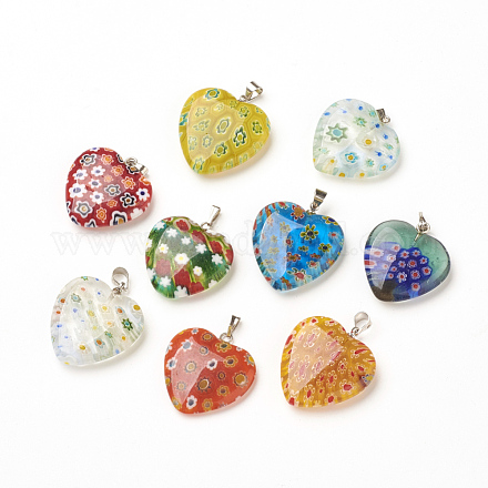 Coeur main millefiori pendentifs en verre LAMP-F004-30-1