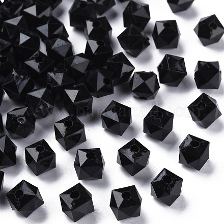 不透明なアクリルビーズ  多面カット  正方形  ブラック  10x10x9mm  穴：2mm  約1068個/500g MACR-S373-112B-A01-1