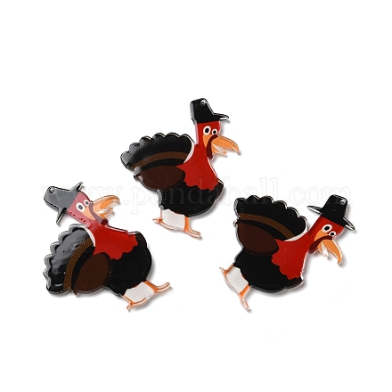 感謝祭の日の半透明樹脂ビッグペンダント  七面鳥のチャーム  ブラック  52x36x2mm  穴：1mm RESI-K019-10C-1