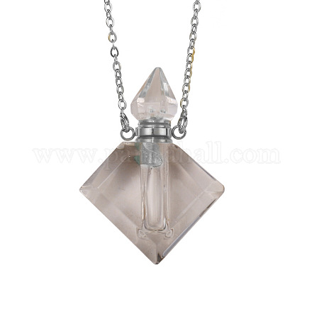 Natürliche Quarzkristall-Rhombus-Parfümflasche-Anhänger-Halskette BOTT-PW0001-066P-A-1