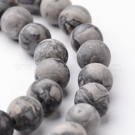 Frosted Round Natural Map Stone/Picasso Stone/Picasso Jasper Bead Strands G-J346-04-6mm-1