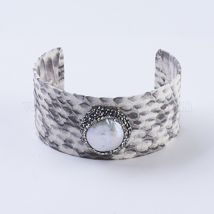 Handmade Snakeskin Leather Cord Cuff Bracelets BJEW-F073-A9-1