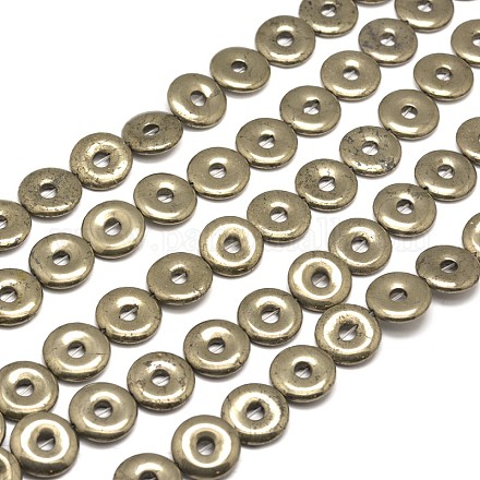 Donut Natural Pyrite Beads Strands G-I126-22-10x3mm-1