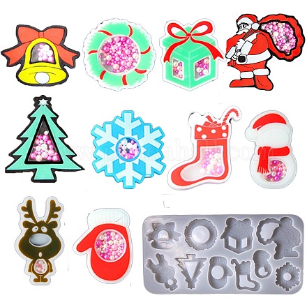 Stampi in silicone fai da te a tema natalizio albero/babbo natale/pupazzo di neve sabbie mobili DIY-E065-03-1