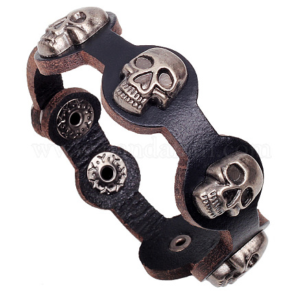 Punk rock crâne de fer cuir bracelets cloutés BJEW-P0001-05A-1