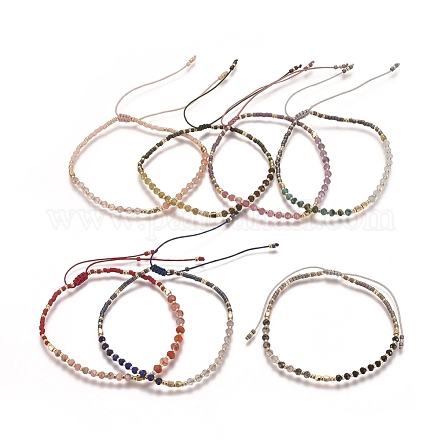Adjustable Natural Gemstone Braided Bead Bracelets BJEW-L669-B-1