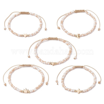 Bracelets de perles tressés en perles de verre et de laiton BJEW-JB09873-1