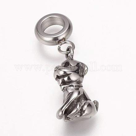 304 Stainless Steel Puppy European Dangle Charms X-OPDL-K002-AS-05-1