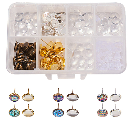 SUNNYCLUE 1 Box DIY 30 Pairs 3 Color Cabochon Stud Earrings Making Starter Kit 60pcs Stud Ear Cabochon Setting Post Cup Blank Tray Base Fit 8mm Clear Glass Cabochons Plastic Earring Ear Nuts DIY-SC0005-62-8mm-1