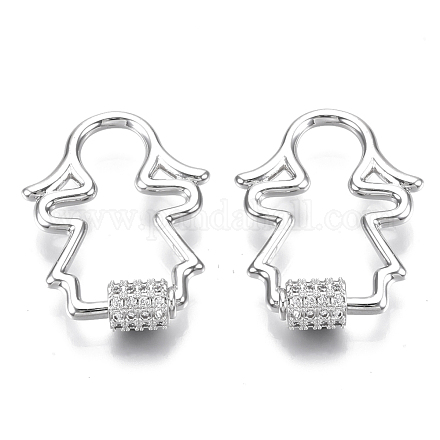 Brass Micro Pave Clear Cubic Zirconia Screw Carabiner Lock Charms ZIRC-T013-07P-NF-1