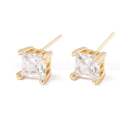Clear Cubic Zirconia Square Stud Earrings EJEW-F282-45G-1