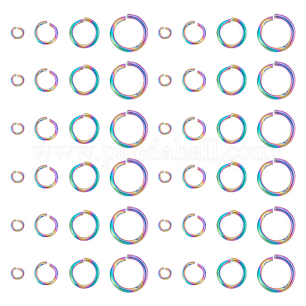 Unicraftale 160 Uds. 4 tamaños de anillos abiertos de acero inoxidable anillos redondos de 3.5-10mm anillos de salto de color arcoíris para la fabricación de joyas anillos conectores para manualidades diy pendiente pulsera fabricación de joyas STAS-UN0044-89-1