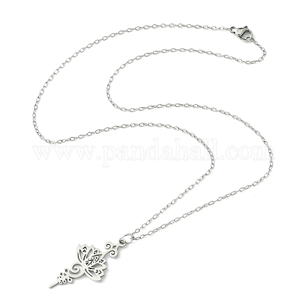 304 Halskette mit Lotusanhänger aus Edelstahl NJEW-JN04561-01-1
