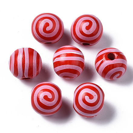 Painted Natural Wood European Beads WOOD-S057-030E-1