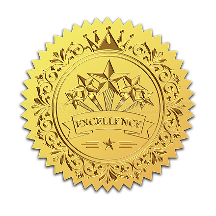 Craspire 25 個ゴールド箔エンボスステッカークラウン 2 インチクラウンスター自己粘着証明書シールメダル装飾ステッカー卒業企業公証人シール封筒卒業証書賞 DIY-WH0211-345-1