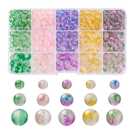 565pcs 15 colores perlas de vidrio pintadas con spray esmerilado GLAA-YW0001-37-1