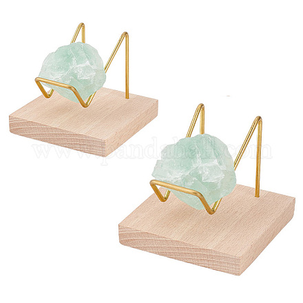 FINGERINSPIRE 2PCS Wooden Base Mineral Display Easels 1.9x2x1.5 inch & 2.7x2.8x2.2 inch Metal Arm Display Stand Gemstone Mineral Specimens Ore Crystal Ball Sphere Amethyst Cluster Rocks Holder ODIS-FG0001-47-1